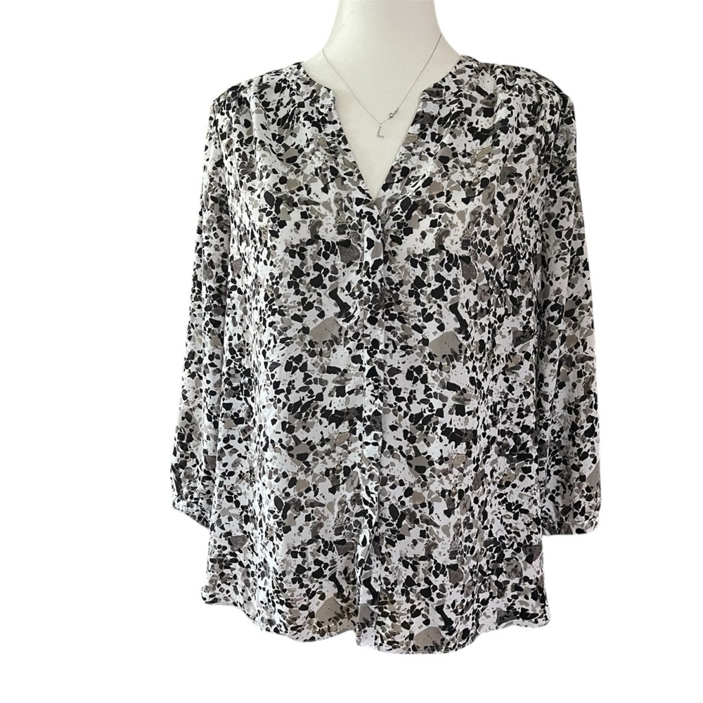 NYDJ Black and White Pintuck Printed Blouse US M